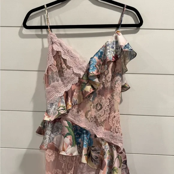 BHLDN pink floral Elora Sleeveless V-Neck Ruffle Lace Maxi Dress - Picture 5 of 10